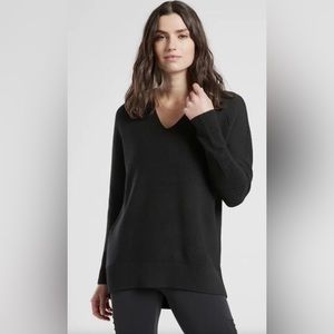 Athleta Black Refined V-Neck Ribbed Hanover Pullover Sweater Hi-Low S
